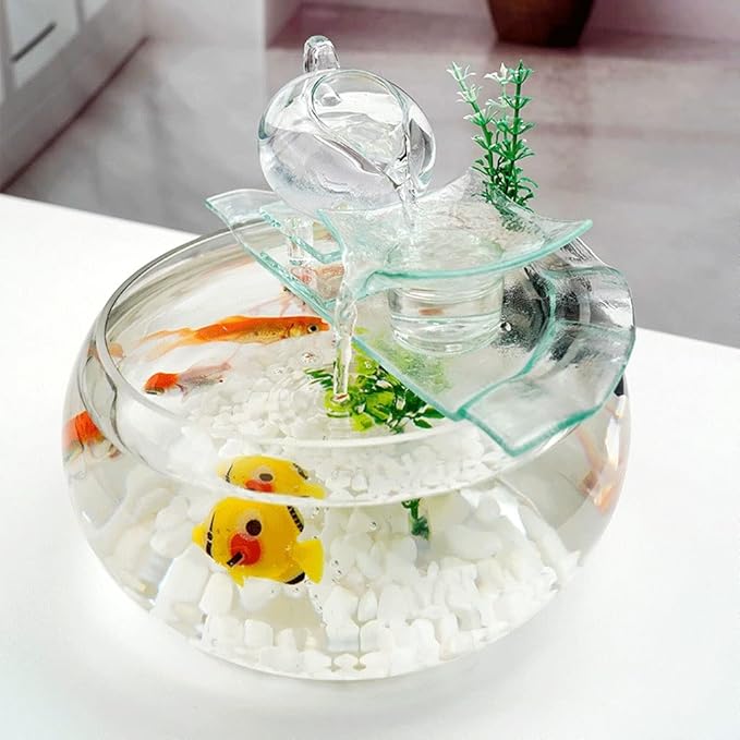 Aquarium Goldfish Bowl Fish Tank Goldfish Flowing Water Ornament Glass Mini Desktop Home Living Room Aquarium Starter Kits Fish Tank Decorations (Color : A)