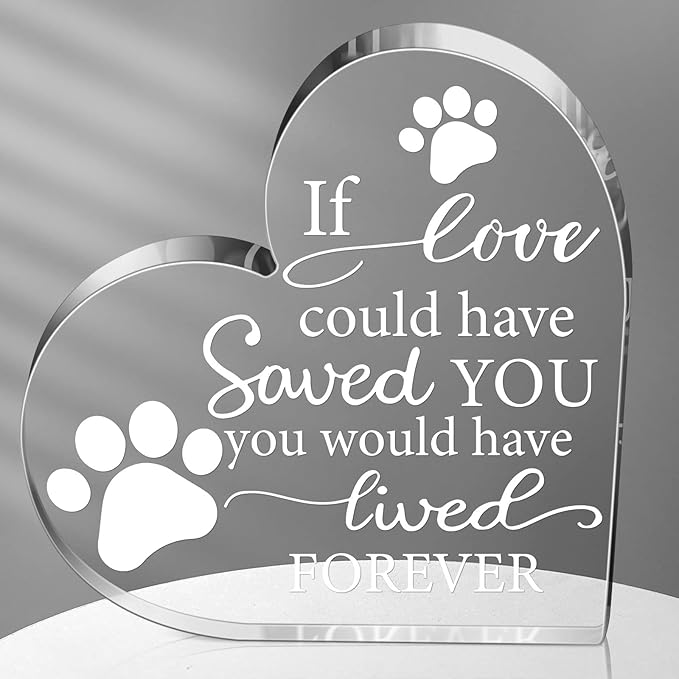 Chunful Pet Memorial Gift Sympathy for Loss Remembrance of Dog Cat Pet Keepsake Memorial Bereavement Crystal Acrylic Heart Decor Condolence Gifts for Loss of Loved One(If Love Could)