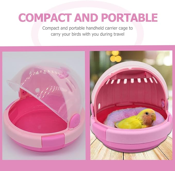 Portable Pet Birds Carrier Cage with Pink Plush Nest Small Parrot Travel Cage for Budgerigar and Young Birds for Warmth and Safety