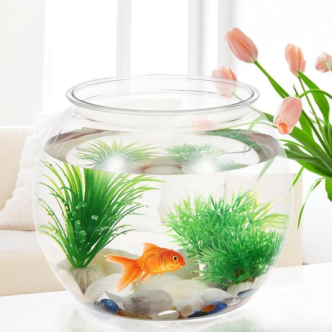 Homoyoyo Plastic Fish Bowl Round Clear Goldfish Vases for Betta Fish Aquarium Home Decor Party Drinks Crafts Unbreakable Transparent 22.00X22.00X17.50CM