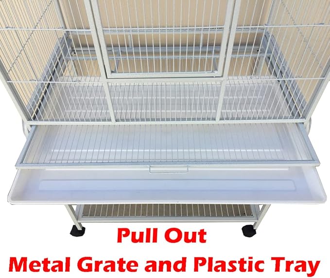 64" Extra Large Wrought Iron Metal Tight 1/2-Inch Bar Spacing Bird Flight Breeder Cage with Side Breeding Nesting Box Doors Easy Clean Pull Out Tray with Removable Rolling Stand