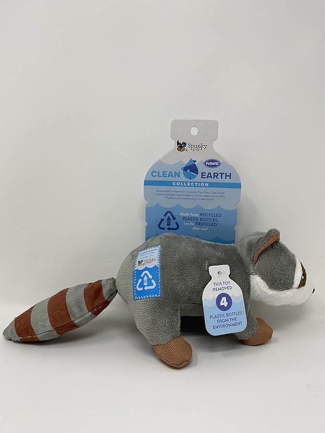 Spunky Pup Clean Earth Plush Raccoon | Made from 100% Recycled Water Bottles | Small,Gray,7261