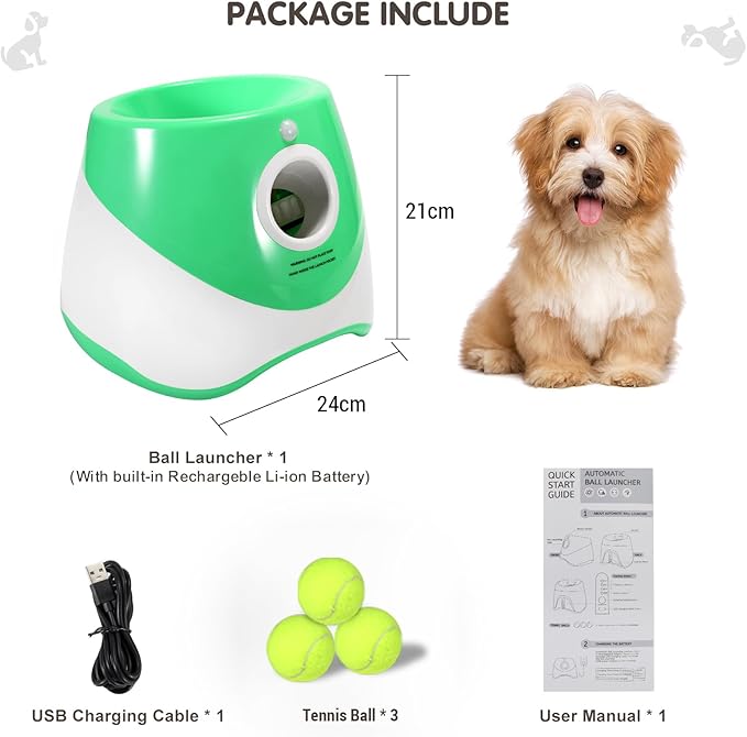 Automatic Dog Ball Thrower with 3 Interactive Tennis Balls, Electric Pet Dog Ball Launcher Interactive Dog Toy,Adjustable Distance Settings for Indoor and Outdoor Play