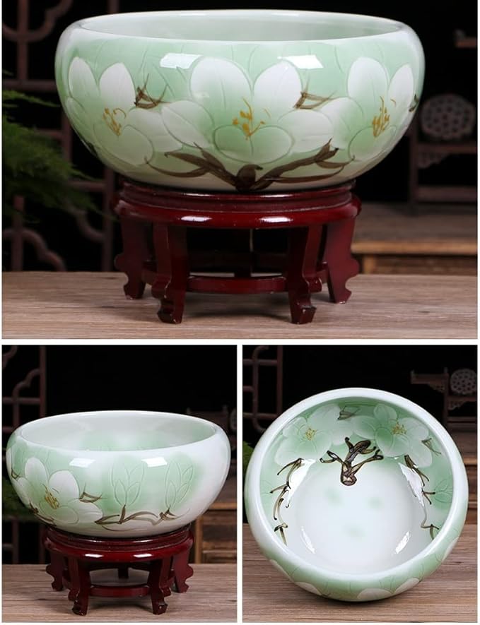 Fish Tabk Ceramic Goldfish Bowl Fish Tank Living Room Home Desktop Fish Culture Cylinder Feng Shui Lucky Fish Bowl Cool Fish Tank(A,32CM)