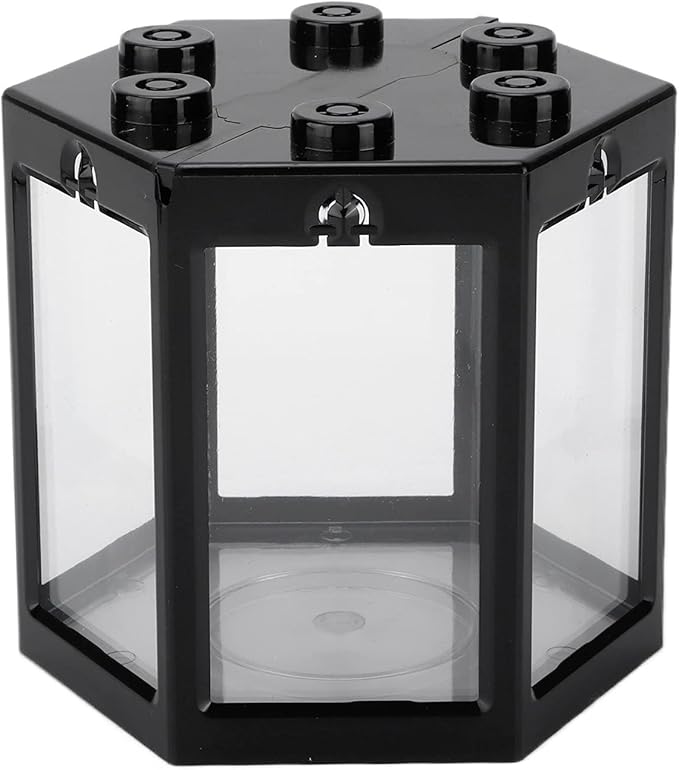 Fydun Betta Aquarium S R Kits, Small Fish Hex Shape Superimposable Portable Kits, No Clean Aquariums Mini for Office DecorationBlack Corners Clear Loving Kids Lovers Decoration (Black)