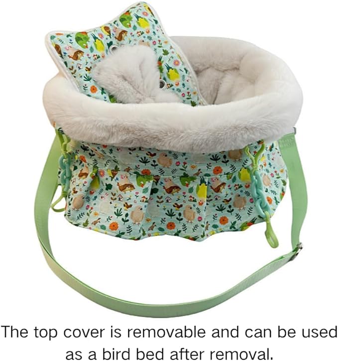 2 in 1 Warm Bird Carrier Bag, Bird Hammock Bed for Cage, Winter Travel Bag, Portable Parrot Outing Bag for Lovebird, Budgie, Conure, Quaker, Small Medium Birds (Green,Small)