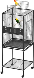 63 Inch Bird Flight Cage, Standing Wrought Iron Bird Cage with Rolling Stand, Wheels, Perches and Bird Feeder, Large Parrot Cage for Cockatiels, African Grey, Parakeets, Conures, Budgies, Lovebirds