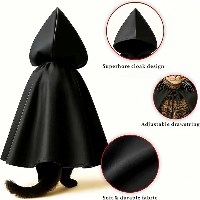 Black Bat Cat Cloak and Costume, Funny Bat Mask Cloak, Halloween, Clothes and Accessories for Cats