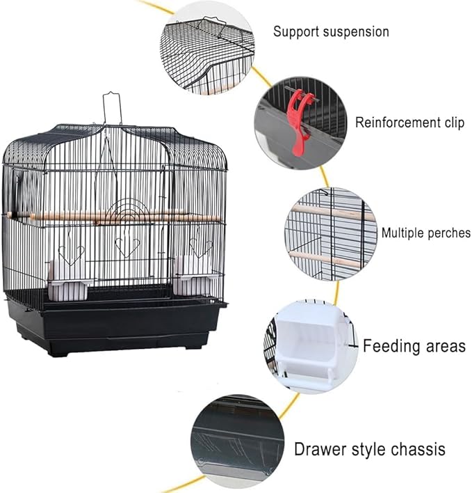 Small Bird Travel Cage - Lightweight Small Birds Starter Kit with with 2 Stands, 2 Feeders and Wooden Perches, Birdcages for Parakeets Lovebirds Parrotlets Finches Canaries(20.5×18.1×14.2 in)