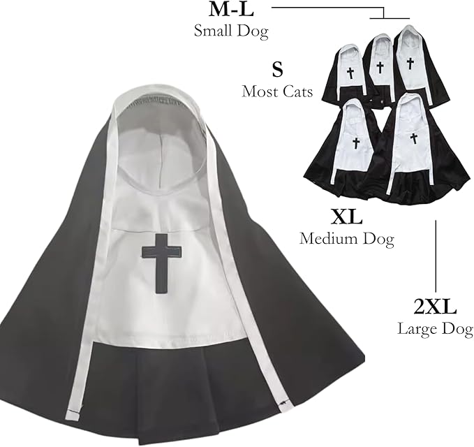 Pet Cat/Dog Nun Costume Clothing- Cute Funny Sister Habit Dress Outfit for Halloween Christmas Festival Cosplay Party (Large)