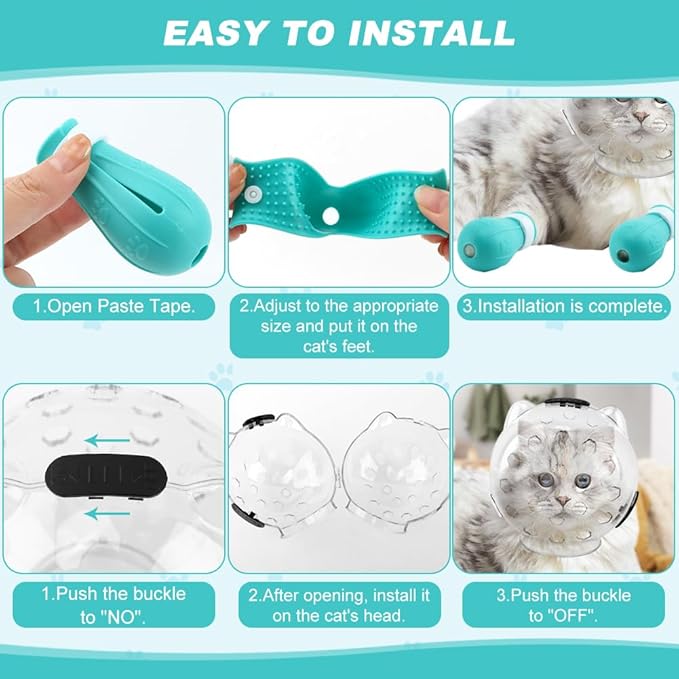Breathable Cat Muzzle with Anti-Scratch Silicone Boots, Adjustable Transparent Helmet & Grip Socks for Grooming, Vet Visits, and Nail Trimming(Size:M)