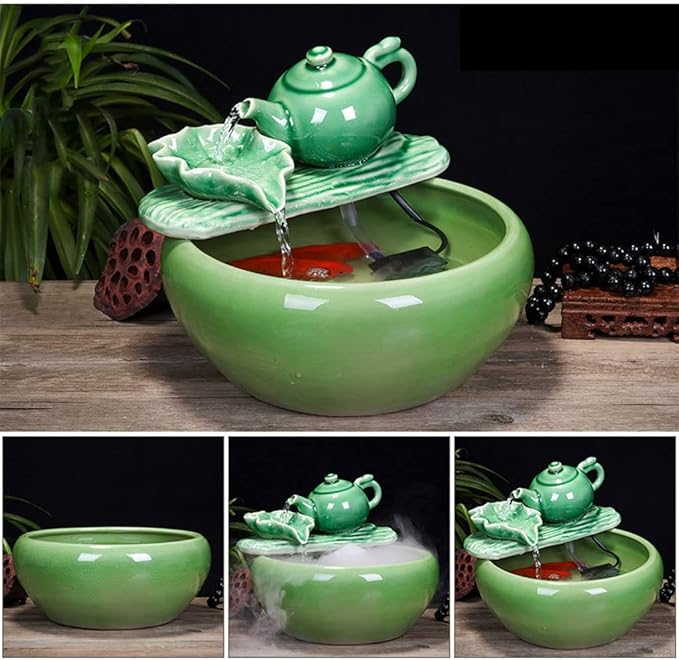 Fish Tank Aquarium Fish Tankchinese Style Ceramic Flow Water Fountain Office Living Room Table Top Fish Culture Bowl Aquarium Starter Kits Glass Fish Tank(A,31cm)