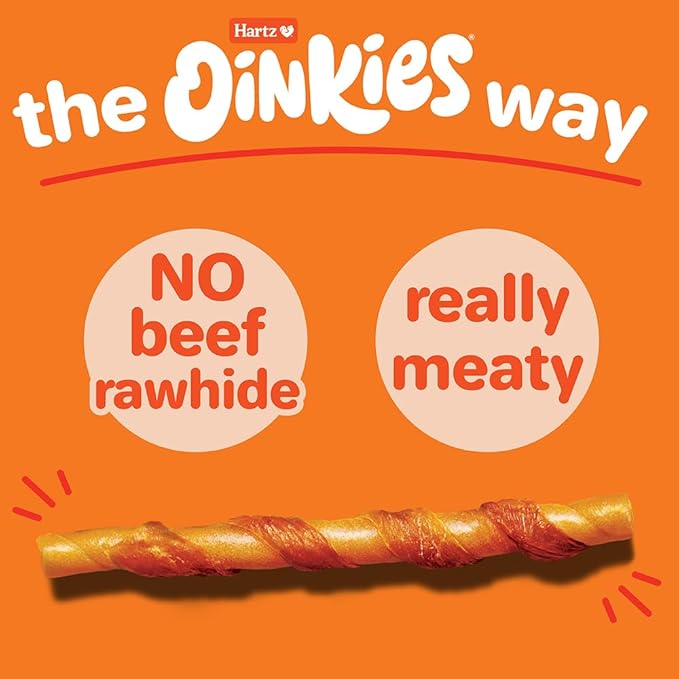 Hartz Oinkies Tender Twists with Real Chicken Breast Rawhide-Free Dog Treats, Highly Digestible Dog Chews, 18 Count