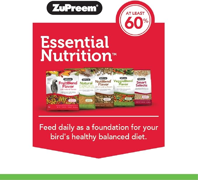 ZuPreem Natural Bird Food, Bird Feed Pellets for Parrot, Conure, Caique, African Grey, Eclectus, Small Cockatoo, ZuPreem Core Nutrition, Made in USA, Added Vitamins, Parrot Food, (M/L, 10 lb Bag)