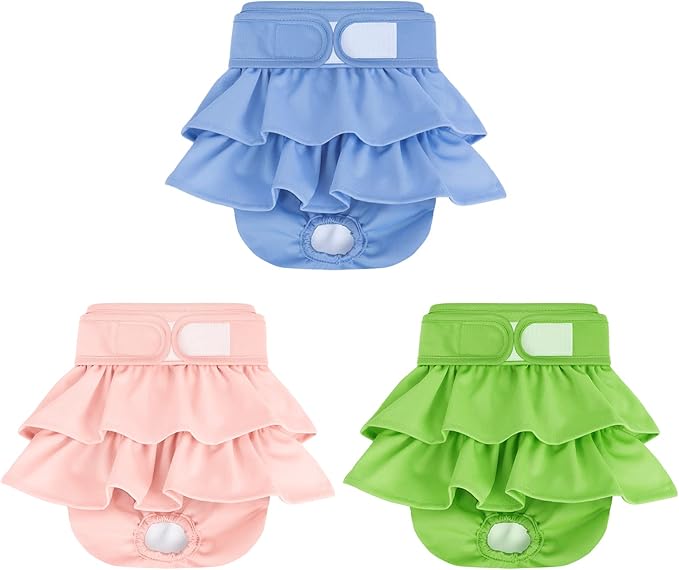 Reusable Dog Diapers Female 3 Pack Washable Highly Absorbent Doggie Diapers, Flexible Doggy Diapers Female, Leak-Proof Puppy Diapers for Dog Period Heat Incontinence Potty Training, S