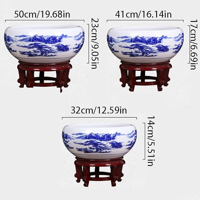 Aquarium Aquarium Fish Tank Blue and White Ceramic Goldfish Bowl Home Living Room Office Desktop Fish Culture Bowl Aquarium Starter Kits Fish Tank Decorations (Color : A, Size : 32CM)