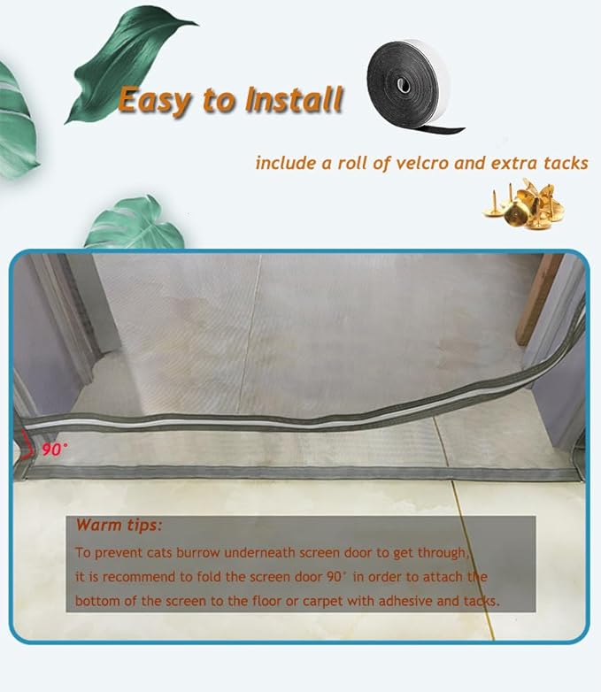DOOREASY Pet Screen Door, Upgraded Cat Resistant Mesh Screen to Stop Cats Running Out, Easy Install Pet Door Mesh with Zipper Closure for Doorways Bedroom Kitchen Patio (Fits Doors Up to 34"x80")