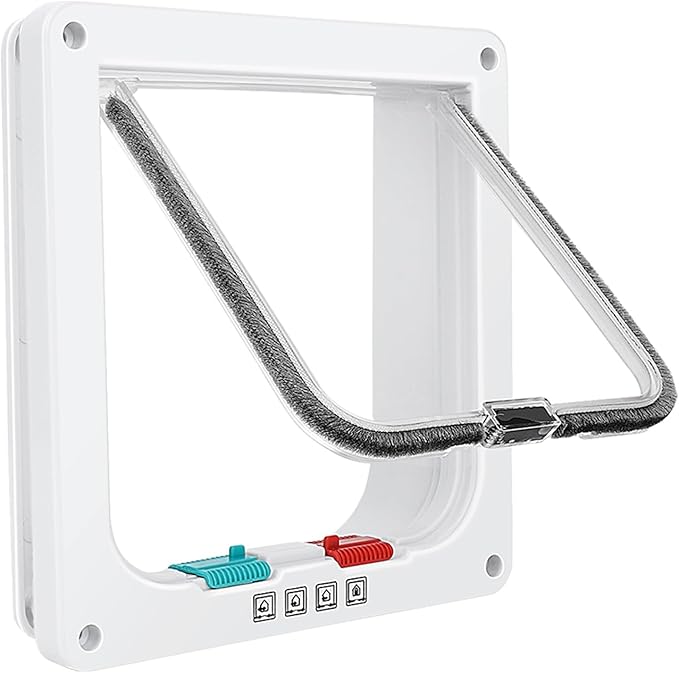 Safety Pet Door with 4 Way Lock, Weatherproof Cat Flap for Sliding Door, and Wall(X-Large, Outer Size 11 * 9.8 * 0.78in)