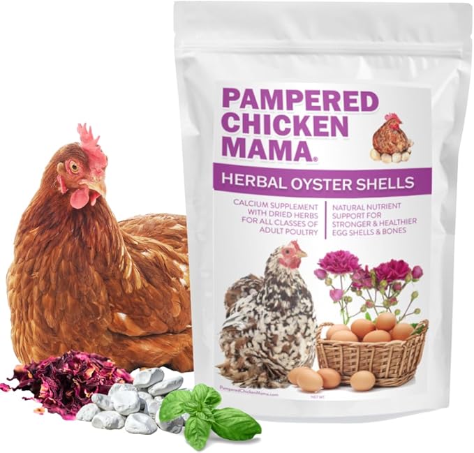 Pampered Chicken Mama Herbal Oyster Shells High Calcium Supplement for Pet Chickens, Ducks, and Other Poultry, Crushed Oyster Shells for Chickens with Herbs (3 POUNDS)