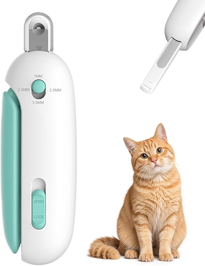 Professional Cat Nail Clipper and Trimmer with 3 Adjustable Safety Levels (1-3.5mm), Kitten Supplies, Puppy Grooming Tools, with Debris Catcher & Hidden Nail File