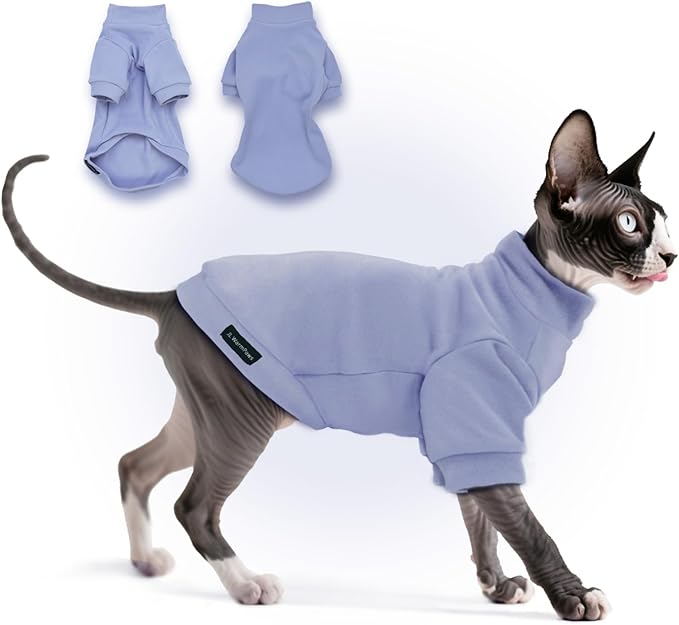 Fleece Sphynx Cat Clothes Soft Hairless Cat Clothes Pullover Cat Sweater for Chihuahua All Season Light and Warm Kitten Cloth for Cats Only Puppy Clothes Small Dog Sweater (Purple, XX-Large)
