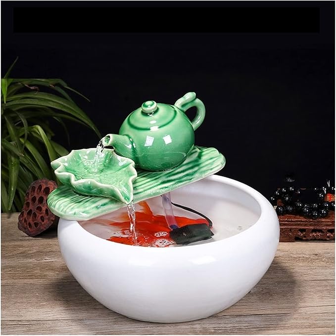 Fish Tabk Aquarium Fish Tankchinese Style Ceramic Flow Water Fountain Office Living Room Table Top Fish Culture Bowl Aquarium Starter Kits Cool Fish Tank(C,31cm)