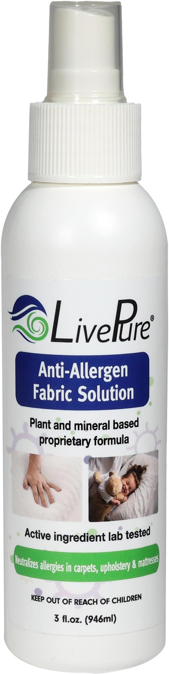 LivePure Anti-Allergen 3 OZ Fabric Spray for Household Surfaces. Plant-Based Allergy Spray for Dust Mites and Pet Dander. Fragrance Free - 5 Pack