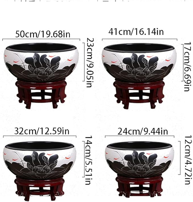 Fish Tank Aquarium Fish Tankchinese Style Ceramic Goldfish Bowl Home Living Room Office Desktop Fish Culture Bowl Aquarium Starter Kits Fish Tank Decor(A,24CM)