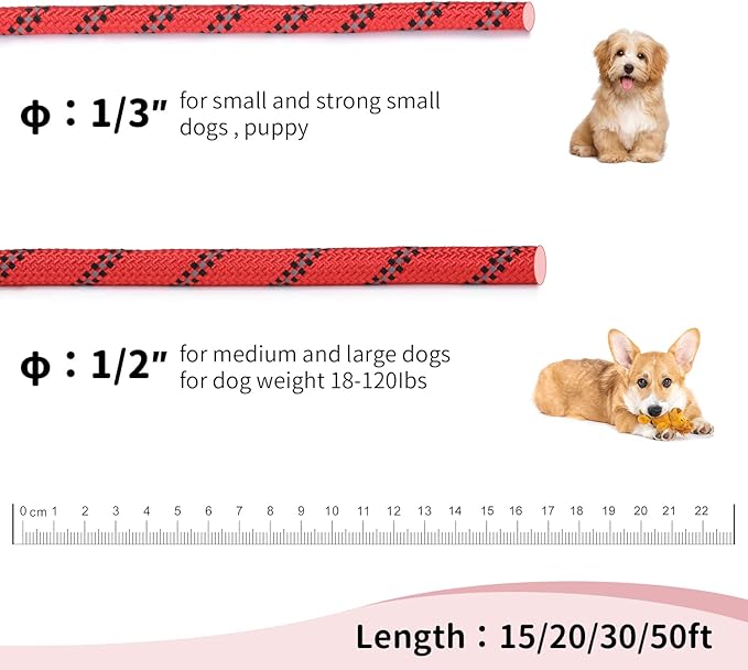 Long Dog Leash for Training 15Ft-Reflective Nylon Rope with Swivel Hook-Recall Agility Lead for Large Small Medium Dogs Outside Walking Hiking-Red