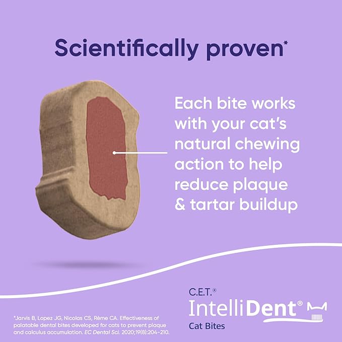 Virbac C.E.T.® INTELLIDENT® Cat Bites for Dental Care | Healthy Teeth and Gums | Fresh Breath, Chicken Flavor