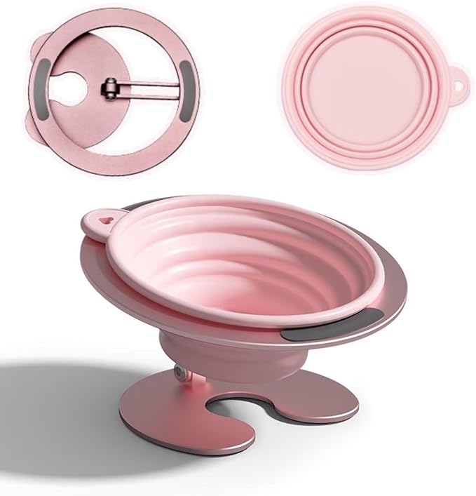 Collapsible Elevated Cat Dog Food Bowl, Portable Raised Pet Food Water Dish with Collapsible Stand, Adjustable Tilted Food Feeder for Pets, Whisker Friendly Cat Feeding Watering Dish for Travelling