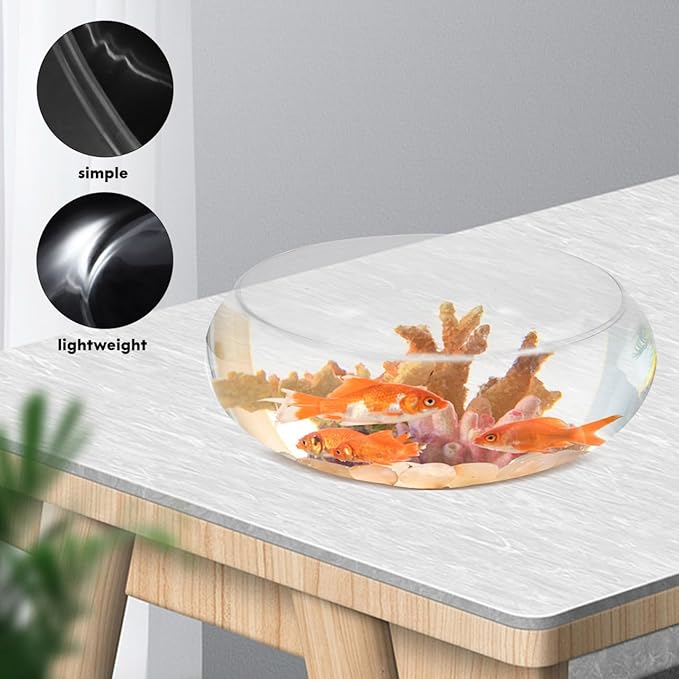 VOSAREA Betta Tank Water Lily Bowl Planter Lotus Hydroponic Container Succulent Bowl Clear Glass Fish Tank Bowl Chinese Daffodil Pot Aquatic Plant Pot Round Shallow Planter L