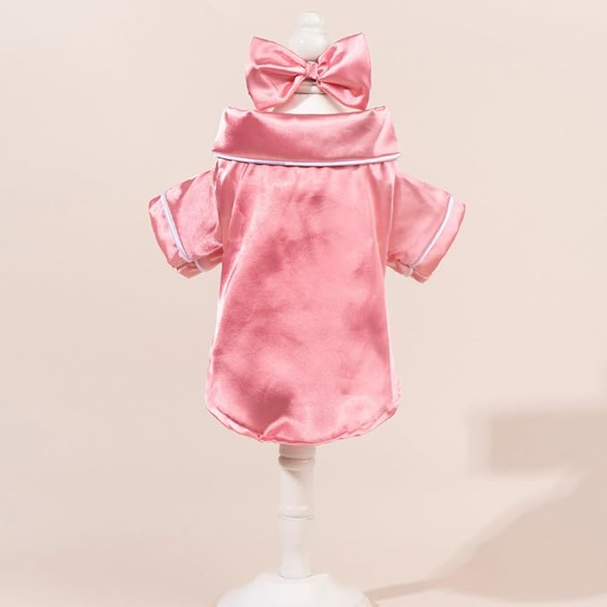 Cat Puppy Costume Elegant Satin Pajamas with Bow Headband 2PCs Set Pet Sleepwear Cute Pet Outfit Cosplay Partywear Photoshoots (Pink Set,Medium)
