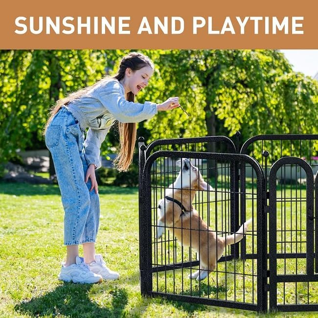 Metal Dog Playpen, 45" Inch Height 8 Panels, Large Dog Fence for Large/Medium/Small Dogs Indoor & Outdoor Bliss, Perfect Dog Pen for Camping, Yard and RV | Black-Silver