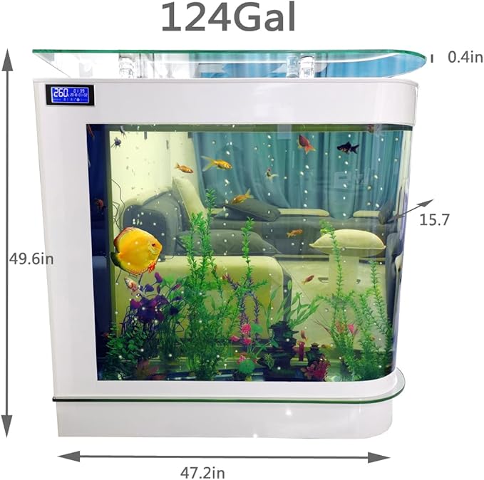 124Gal LED Aquarium Kit Upright Fish Tank Large Glass Fishbowl Glsaa Bar for Patios Living Office Room and Kitchen