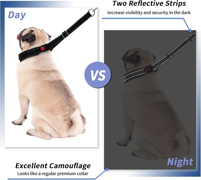 Martingale No Pull Dog Collar - Heavy Duty Nylon with Buckle, Adjustable Anti Pull Reflective Slip Collar for Large Medium Small Dog Training Walking L Black