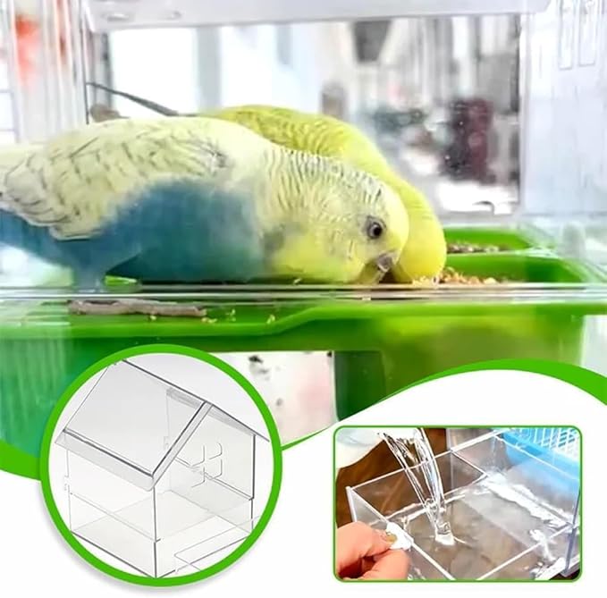 Pull-Out External Parrot Feeder, Clear Hanging Bird Feeder House, No Mess Bird Feeders for Cage, Birds Feeding & Watering Supplies for Parakeet Canary Cockatiel Finch (White)