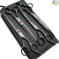 7.0in Titanium Professional dog Grooming Scissors set,Straight & Thinning & Curved scissors 4pcs set for Dog grooming (Bright black)