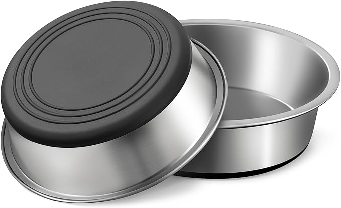 Stainless Steel Dog Bowls Set of 2, Anti Rust Metal & Non Slip Rubber Base, Heavy Duty Large Feeding Dishes, Food Grade BPA Free, Food and Water Bowl for Large Dogs (88oz, 11cup)