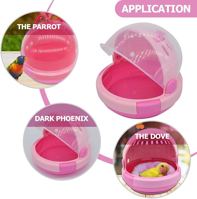 Kisangel Portable Bird Travel Cage with Handheld Pink Space Capsule Design and Cushioned Mat, Small Parrot Carrier Suitable for Budgerigars and Young Birds Outdoors