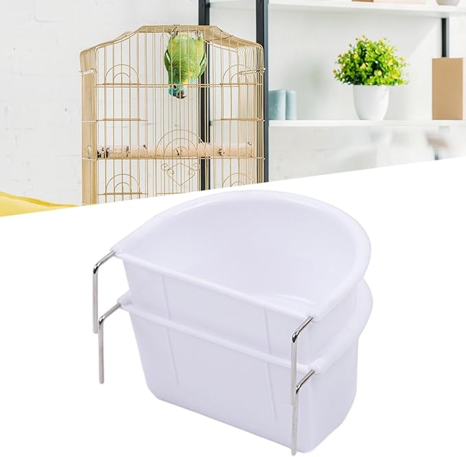 2 Pieces Bird Feeding Dish Parrot Cage Feeder, Feeding Bowl, Cage Bowl Bird Food Tray Sturdy for Conures Budgie Small Animals, 10.9cmx9.8cmx5.4cm