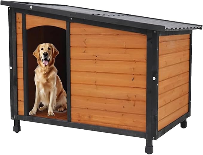 45.7" Extra Large Dog House Outdoor Weatherproof PVC sloped Roof Dog House Indoor Wooden Dog Houses for Large Dogs Outside Thickened Base Plate Winter Dog Kennel