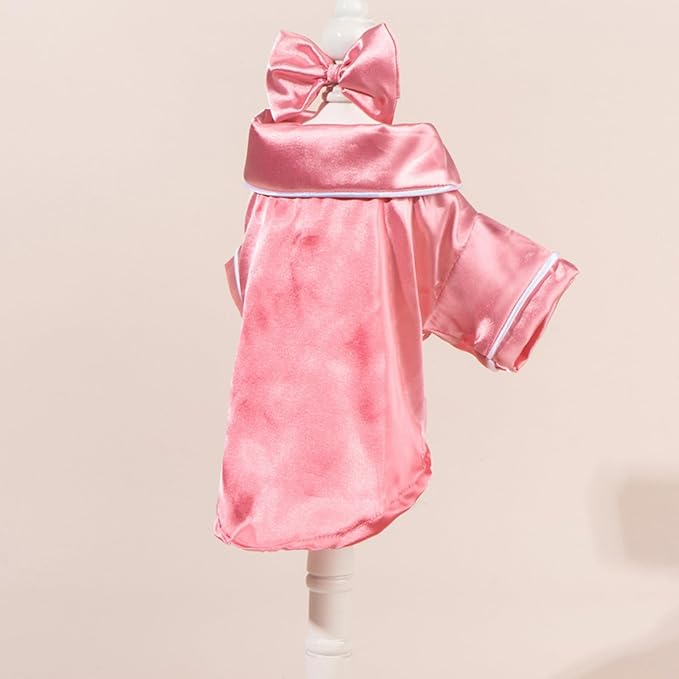 Cat Puppy Costume Elegant Satin Pajamas with Bow Headband 2PCs Set Pet Sleepwear Cute Pet Outfit Cosplay Partywear Photoshoots (Pink Set,X-Large)