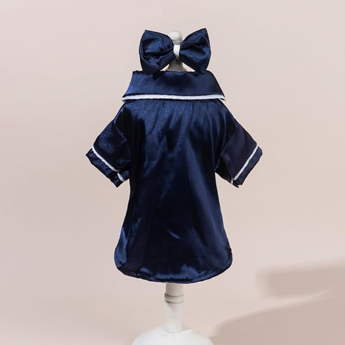 Cat Puppy Costume Elegant Satin Pajamas with Bow Headband 2PCs Set Pet Sleepwear Cute Pet Outfit Cosplay Partywear Photoshoots (Blue Set,X-Small)