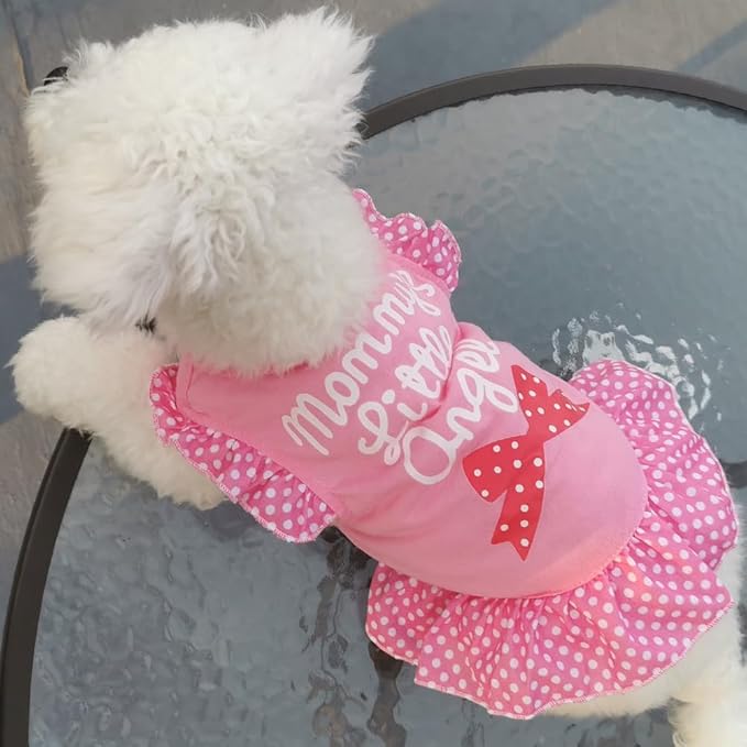 XPUDAC 4 Pieces Pet Dog Dress Shirt Puppy Skirt Cute Doggie Dress Summer Clothes Dog Apparel for Small Dogs and Cats (Pink Angel, X-Small(2-4 Lbs))