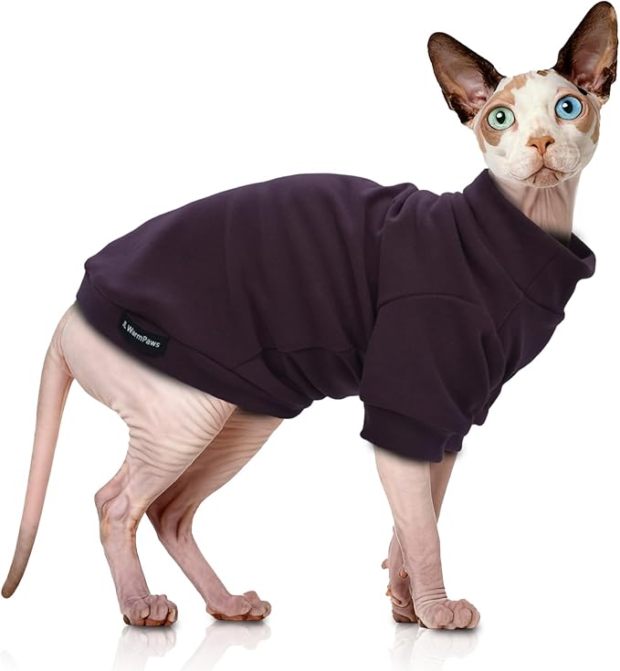 Sphynx Cat Sweater Hairless Cat Clothes Sweater Shirt Soft Warm Long Sleeves Pullover Pet Clothes Pajamas Dog Cloth for Small Dogs Jumpsuit Pet Sweaters (Dark Purple, M)
