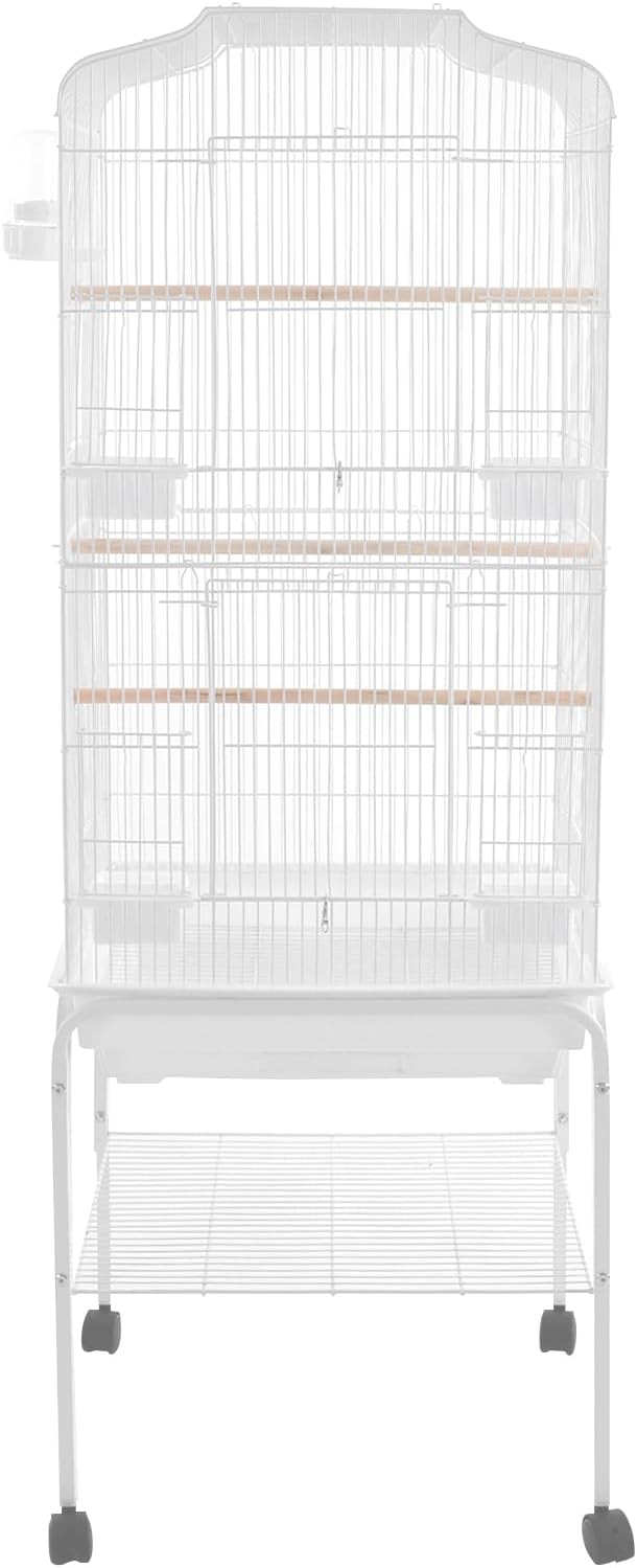 Large Bird Cage with Stand & Wheels, Freestanding Parakeet Birdcage with Feeding Bowls & Waterer, 54 Inch Bird Flight Cages for Parrot Canaries Cockatiels Budgie Parrotlet (White)