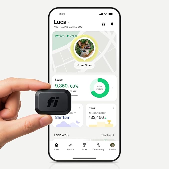 Fi Mini GPS Tracker for Dogs — 12-Month Membership Included — Smart Pet Tracking Collar Attachment — Lightweight, Virtual Fences, Escape Alerts, Step & Health, Waterproof