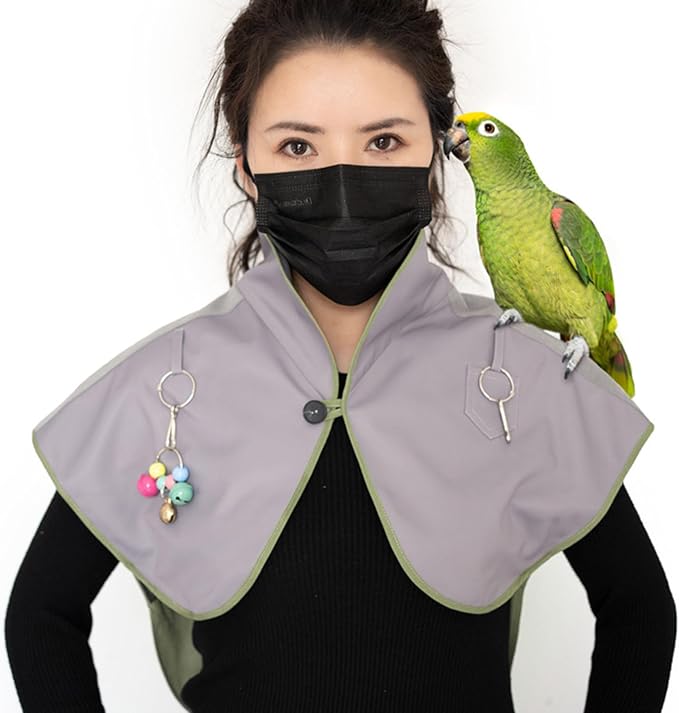 Interactively Play Parrot Shoulder Protector Neck Guard Pet Bird Parakeets Shawl Anti-Scratch Multifunctional Shawl - 1Pcs (Grey-Regular)