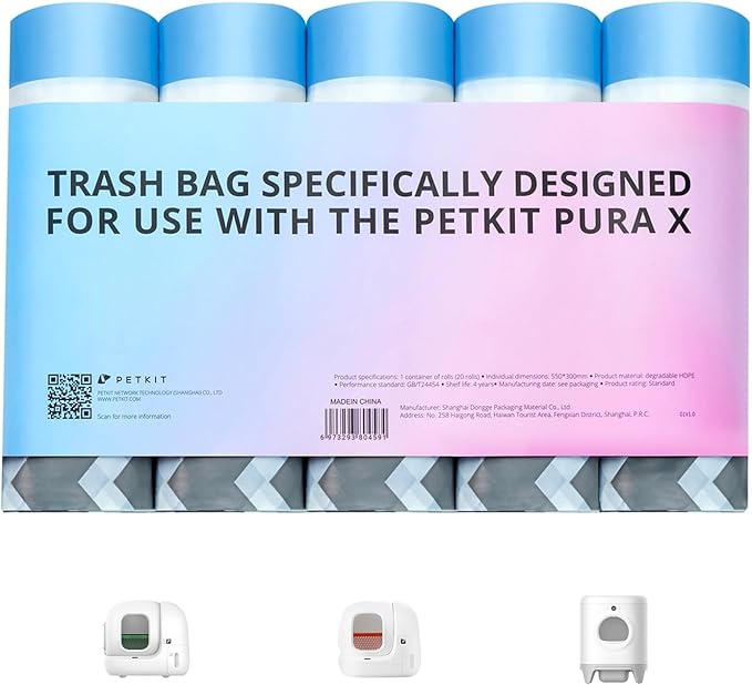 PETKIT PuraX PuraMax Replaced Waste Bags-5 Rolls, Portable Cat Litter Waste Receptacles Bags for Self-Cleaning Cat Litter Box